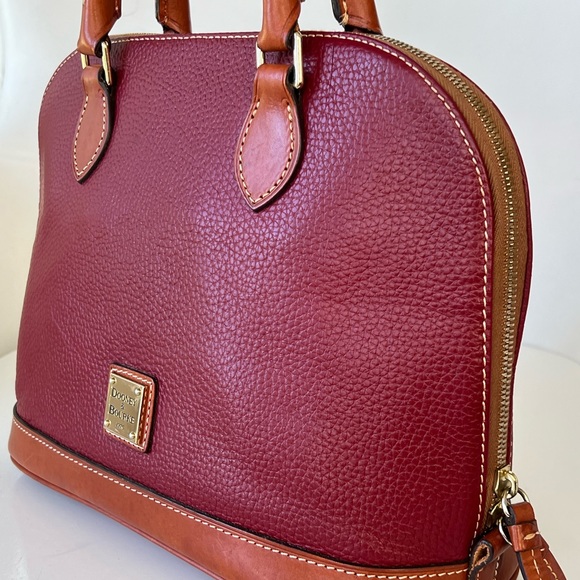 Dooney & Bourke Bordeaux Pebbled Leather Zip Zip Domed Satchel Handbag Tote Bag - Picture 4 of 16